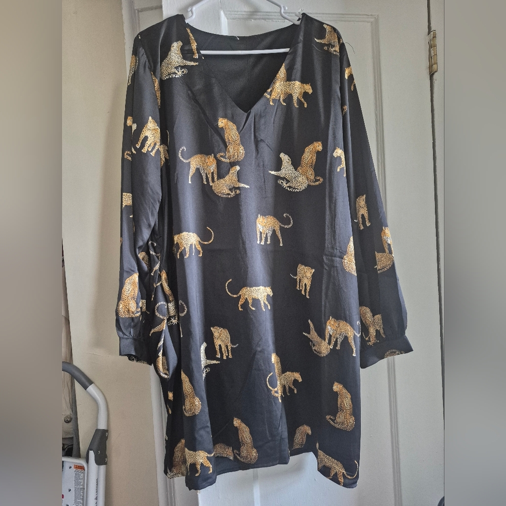 Black Dress with Gold Leopard Print